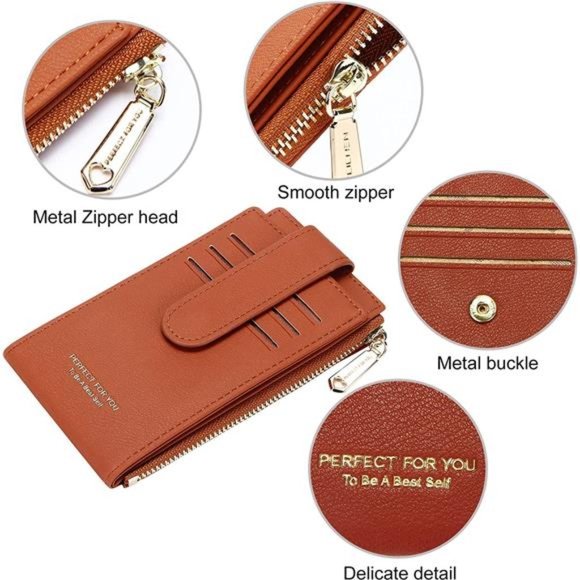 RFID Card Holder Wallet for Women Slim Wallets A-Lychee Pattern-Brown - Picture 6 of 6